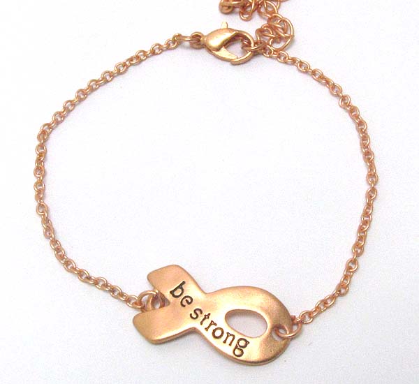 Message on hammered ribbon bracelet - be strong