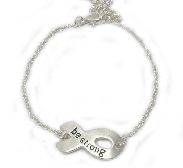 Message on hammered ribbon bracelet - be strong