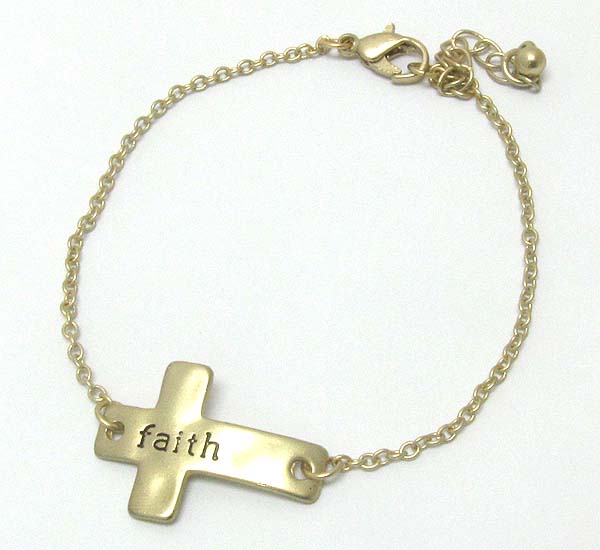 Message on hammered cross bracelet - faith