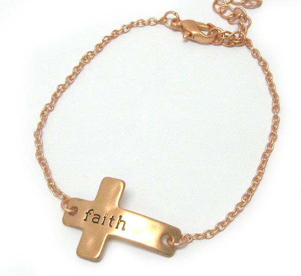 Message on hammered cross bracelet - faith