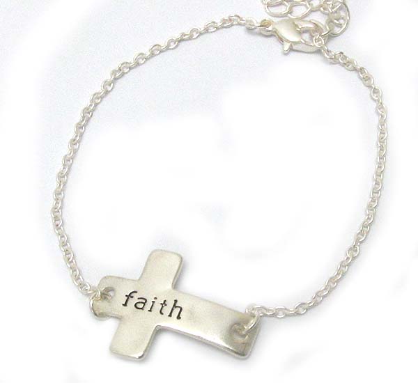 Message on hammered cross bracelet - faith