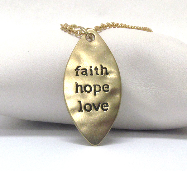 Message on hammered oval necklace - faith hope love