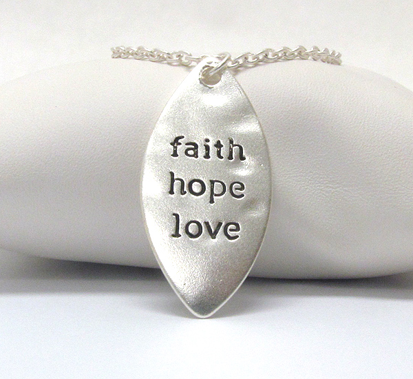 Message on hammered oval necklace - faith hope love