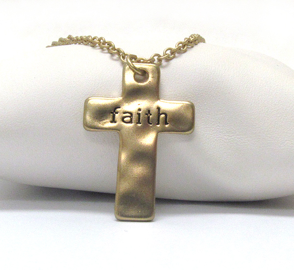 Message on hammered cross necklace - faith