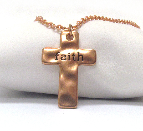 Message on hammered cross necklace - faith