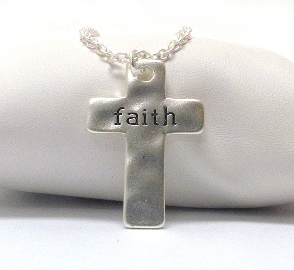 Message on hammered cross necklace - faith