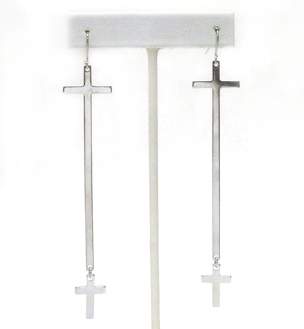 Plain metal long and double cross drop earring