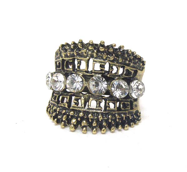 Crystal deco metal filigree adjustable ring