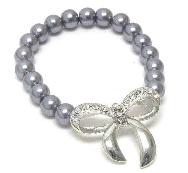 Crystal deco ribbon and pearl stretch bracelet