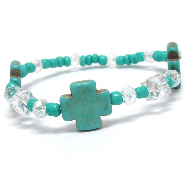 Turquoise cross stretch bracelet