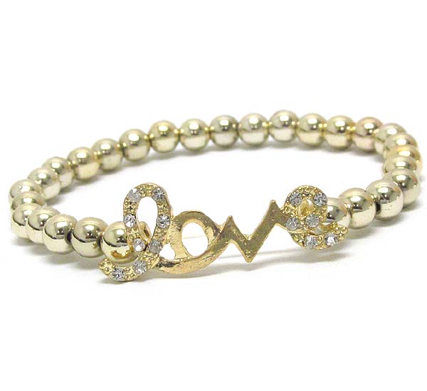 Crystal deco love and metal ball stretch bracelet