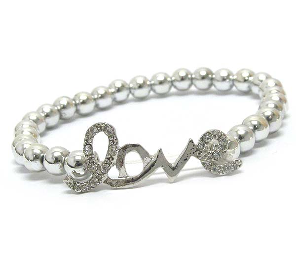 Crystal deco love and metal ball stretch bracelet