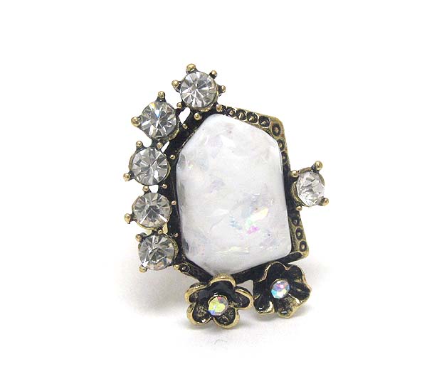 Crystal and shell stone adjustable ring