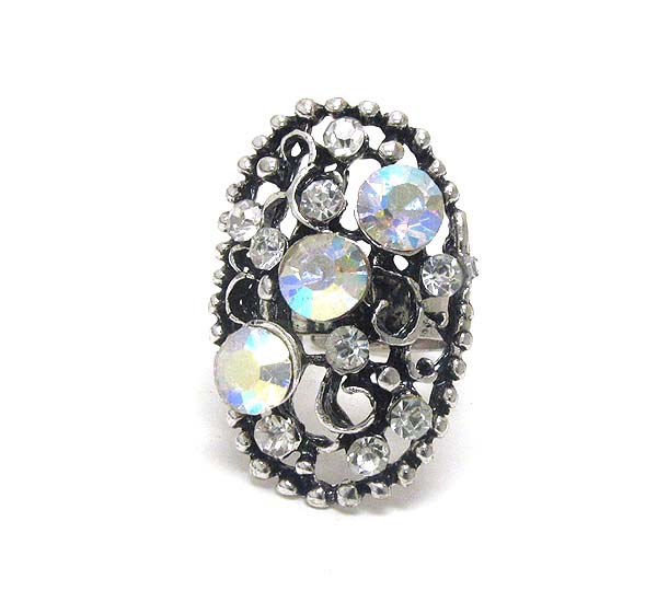 Crystal and metal filigree adjustable ring