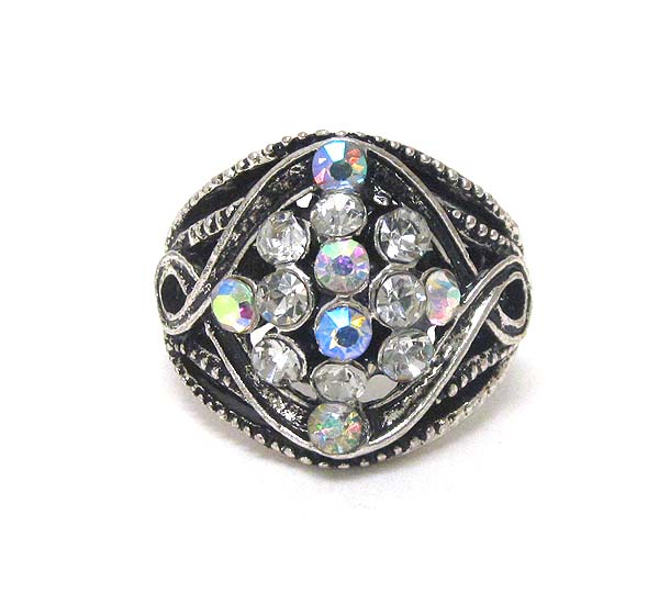 Crystal and metal filigree adjustable ring