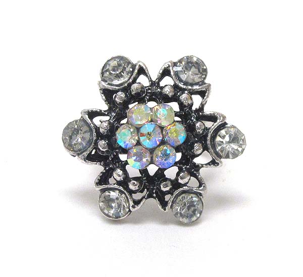 Crystal and metal filigree adjustable ring