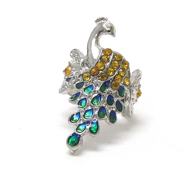 Crystal deco peacock adjustable ring