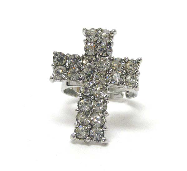 Crystal deco adjustable cross ring