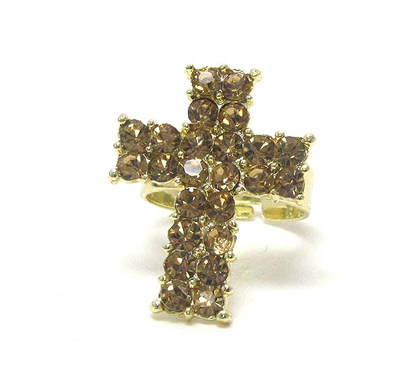 Crystal deco adjustable cross ring