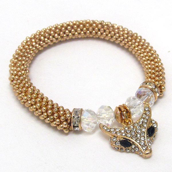 Crystal fox head charm stretch bracelet