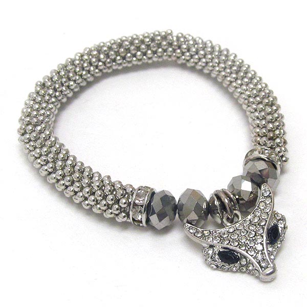 Crystal fox head charm stretch bracelet