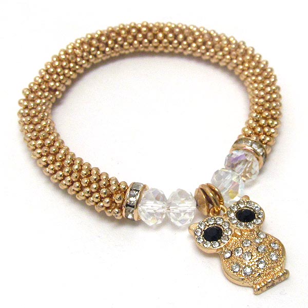 Crystal owl charm stretch bracelet