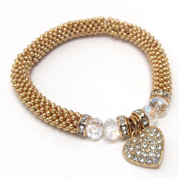 Crystal heart charm stretch bracelet