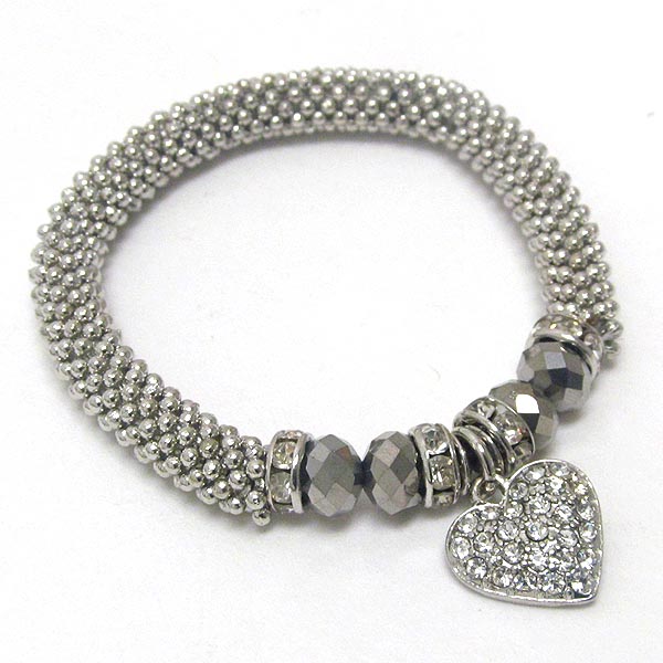 Crystal heart charm stretch bracelet