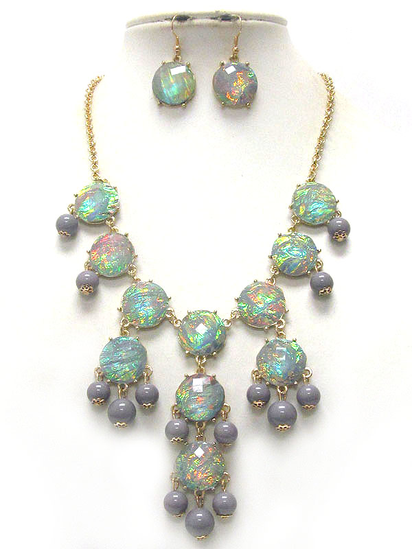 Multi abalone finish facet acrylic bubble necklace earring set