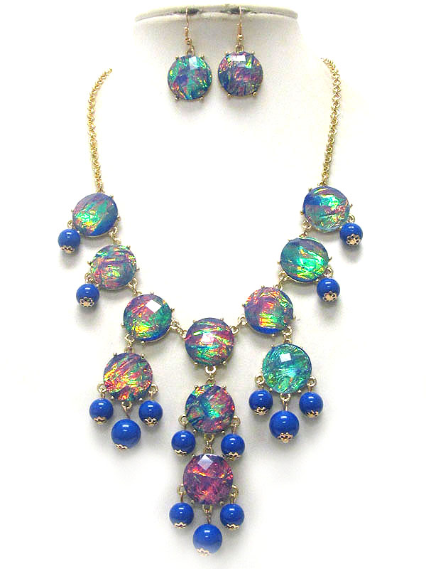 Multi abalone finish facet acrylic bubble necklace earring set