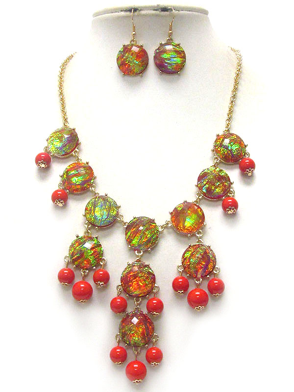 Multi abalone finish facet acrylic bubble necklace earring set