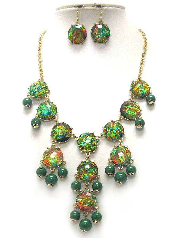 Multi abalone finish facet acrylic bubble necklace earring set