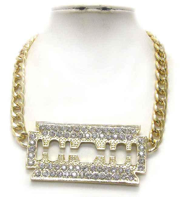 Crystal deco large razor pendant and thick chain necklace