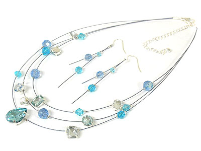 Multi acrylic stone three line necklace set