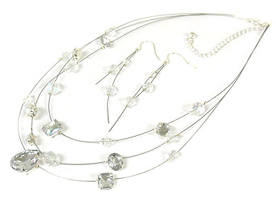 Multi acrylic stone three line necklace set