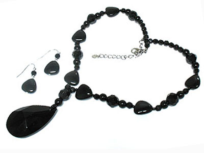 Genuine onyx stone tear drop pendant necklace set