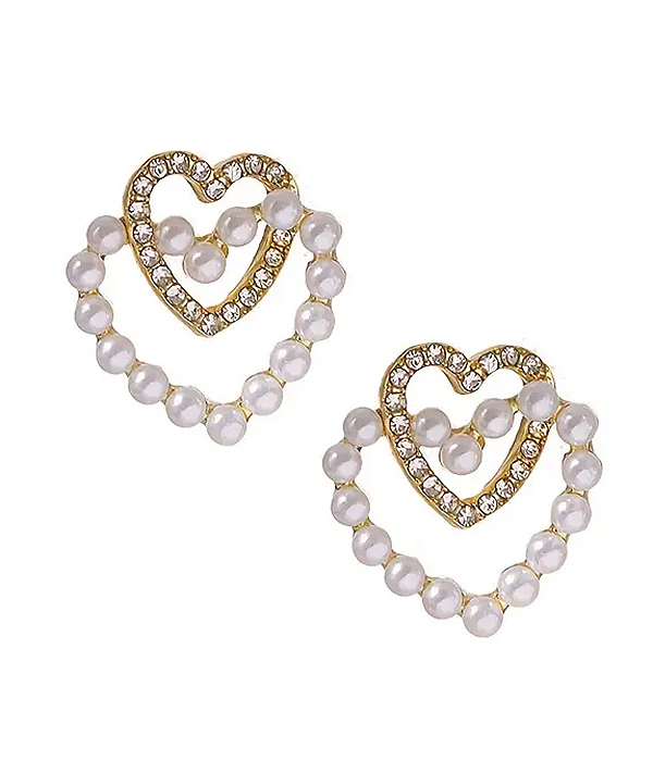 Double heart pearl earring