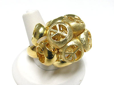 Scratch metal peace ball cluster ring - brass metal