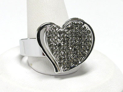 Crystal paved heart adjustable ring