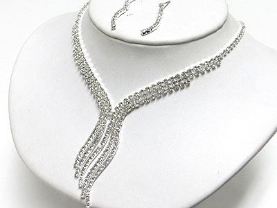 Five row wave drop rhinestone necklace and earring set