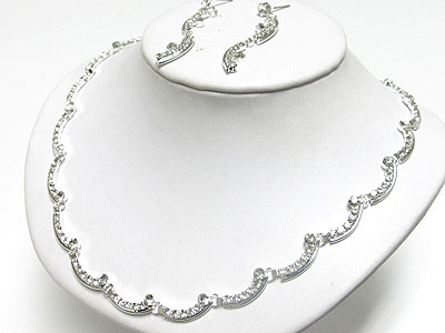 Rhinestone wave joint necklace and earring set