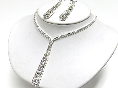 Long y drop rhinestone necklace and earring set