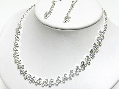 Rhinestone cluster link necklace and earring set