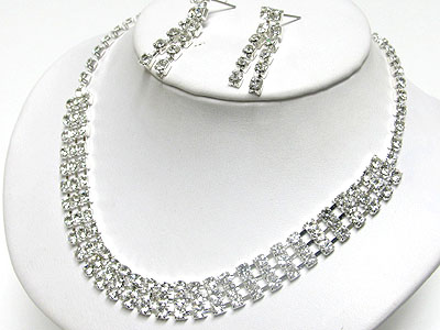 Half three row rhinestone necklace and earring set