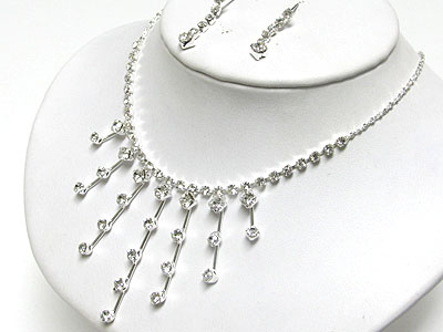 Crystal stud multi bar drop rhinestone necklace and earring set