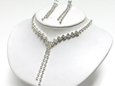 Two line y drop rhinestone necklace and earring set