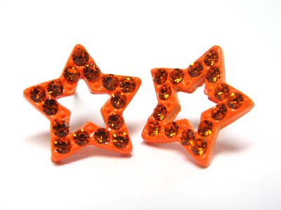 Crystal stud enamel metal open star earring