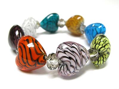 Murano glass heart stretch bracelet