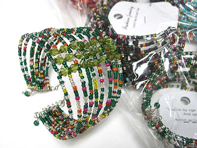 Sell by dozen -color mixed multi row seed beads thread cuff bangle mens jewelry