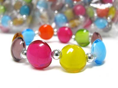 Sell by dozen - multi color glass disk stretch bracelet mens jewelry